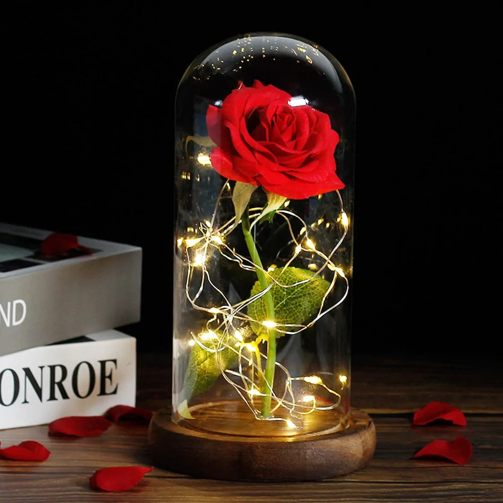 Rose In LED Glass- Beauty And The Beast Rose