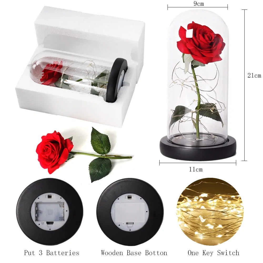 Rose In LED Glass- Beauty And The Beast Rose