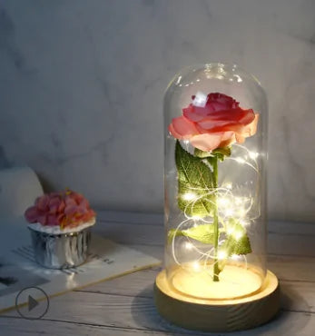 Rose In LED Glass- Beauty And The Beast Rose