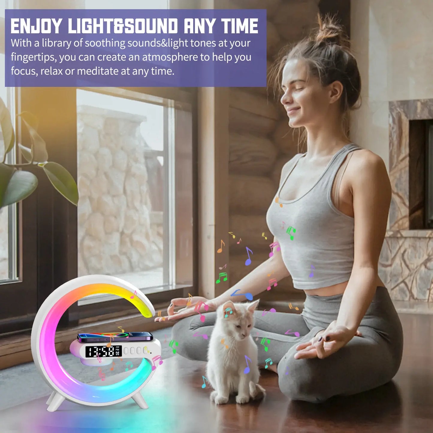 Multifunctional G Shape Lamp- Wireless Charger Smart Bluetooth speaker Wireless speaker