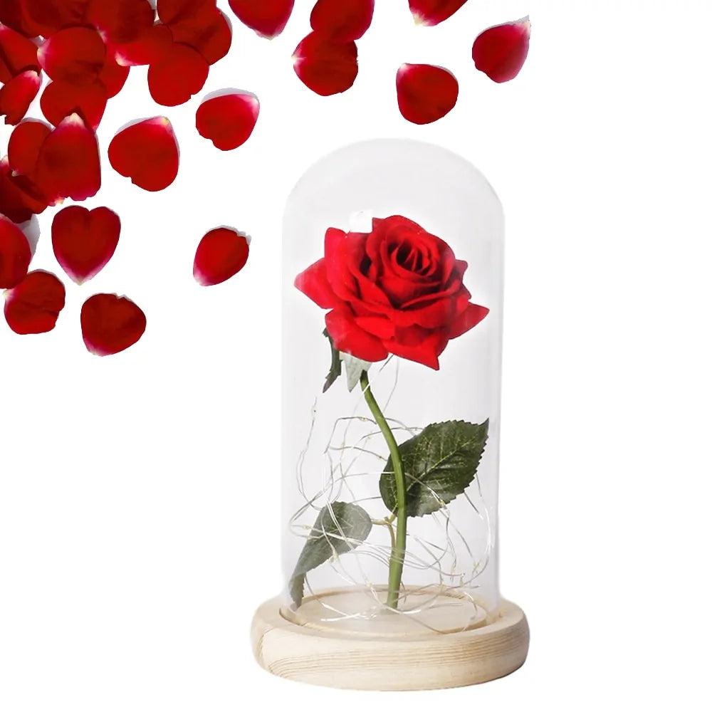 Rose In LED Glass- Beauty And The Beast Rose