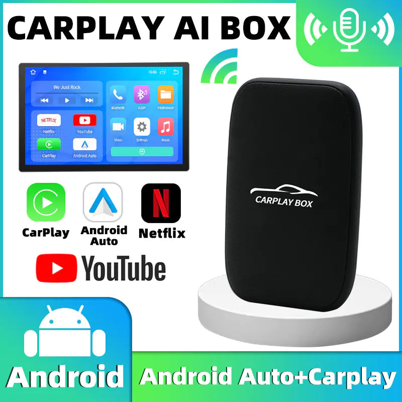 Wireless Car Play AI Box - 3 in 1 Carplay to Android Auto [Built in Youtube & Netflix] Important Note: Your vehicle must already have built-in CarPlay functionality for this device to work.