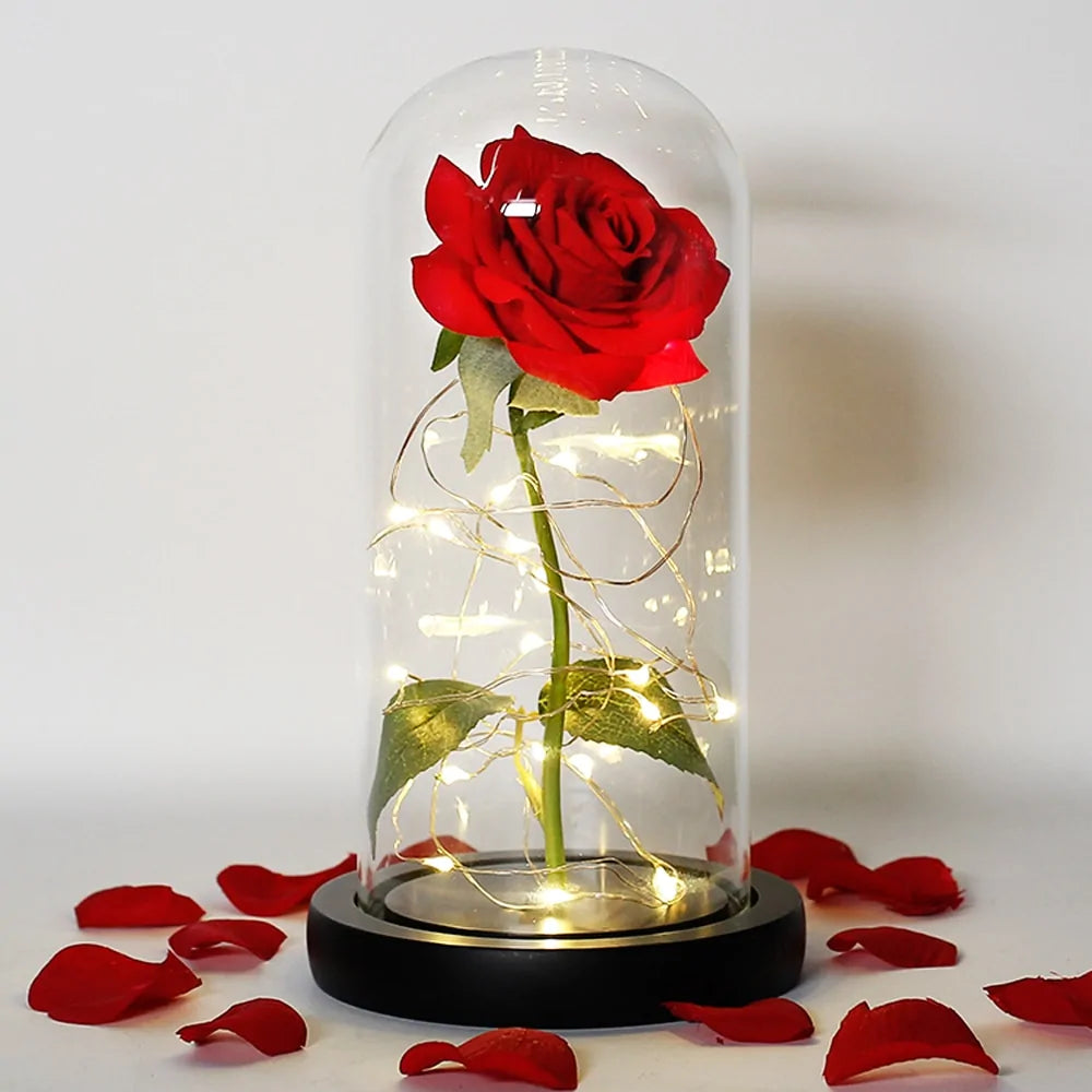 Rose In LED Glass- Beauty And The Beast Rose