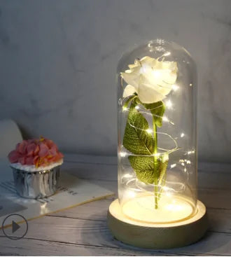 Rose In LED Glass- Beauty And The Beast Rose